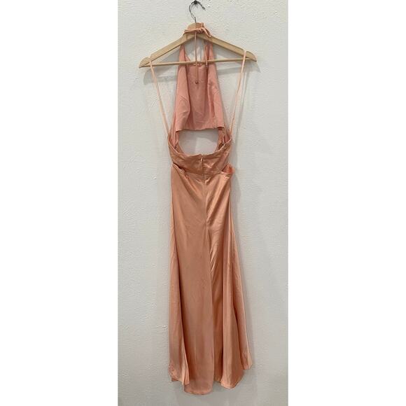 Selfie Leslie Social Butterfly Cut-Out Waist Midi Satin Dress Rose Peach Large - Picture 4 of 5